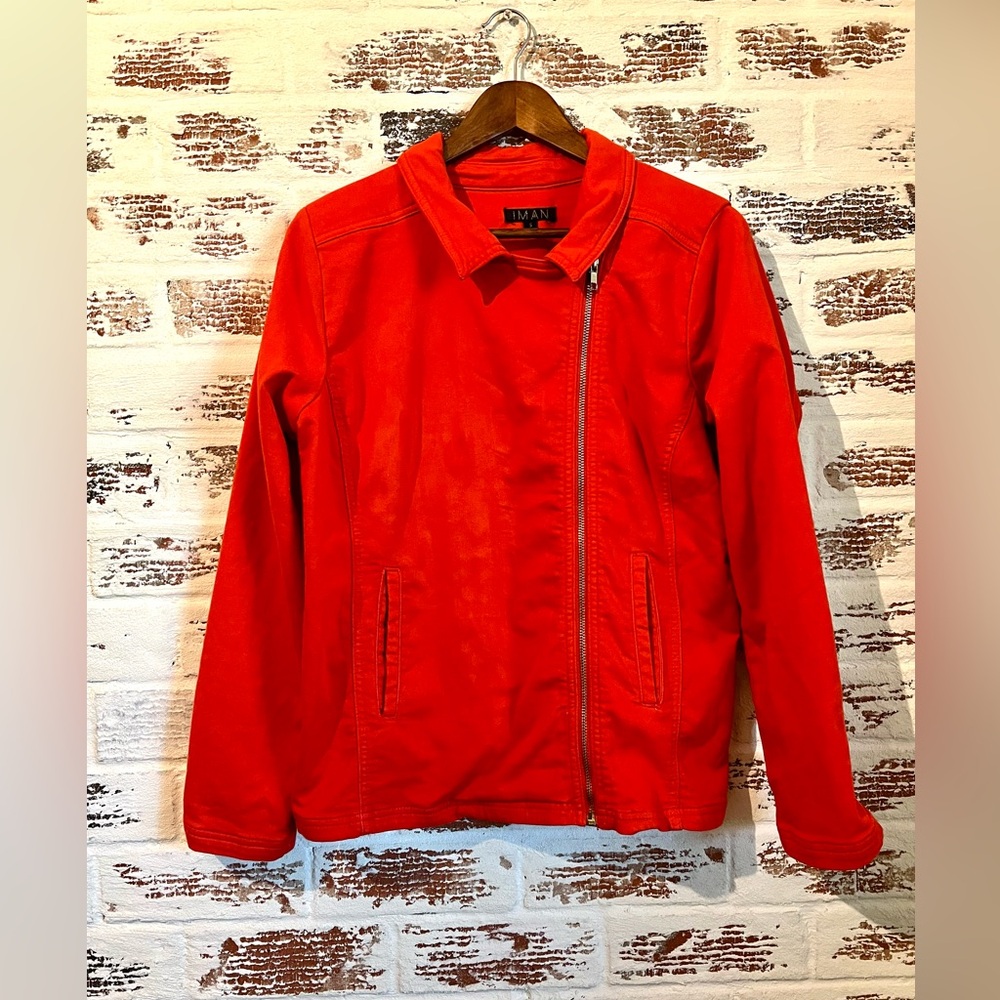 IMAN Red Moto Jacket Cotton Blend Size S